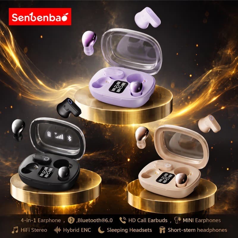 Senbenbao Fones De Ouvido B56 Sem Fio 4 Em 1 Bluetooth HiFi Estéreo IPX4 Microfone Embutido Acabamento Galvanizado Desig