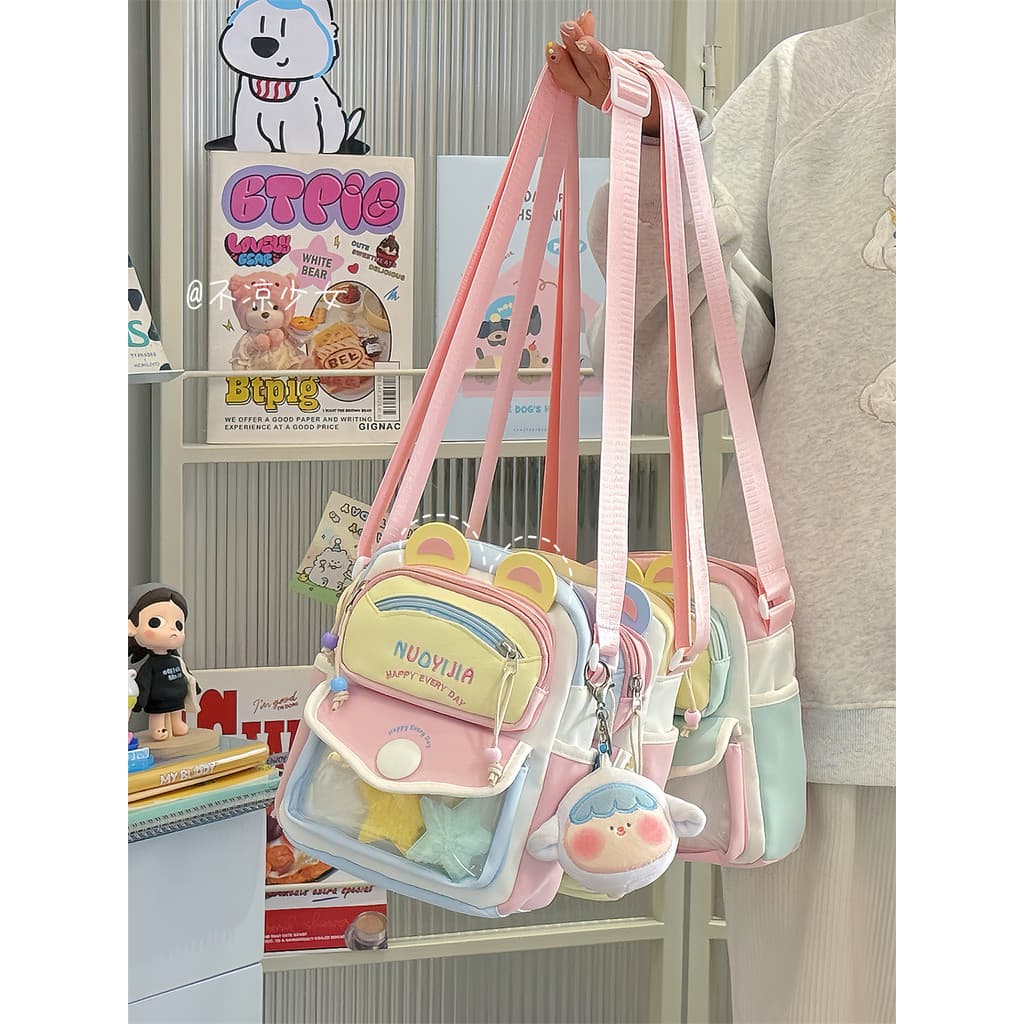 Bonito bidimensional transparente urso saco do mensageiro dopamina contraste cor All-Match pequeno saco Cereal barra dor