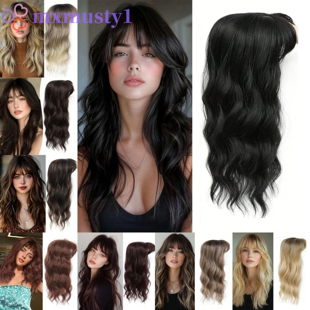 MXMUSTY Cabelo Longo E Encaracolado Com Franja Estilo Francês , Natural 360 ° Peruca De Topo Sintético , 3D