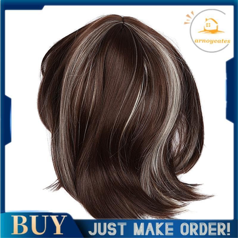 Peruca Cosplay Feminina De Cabelos Médios , Cabelo Médio Longo Com Franja Dourada Mista + Marrom