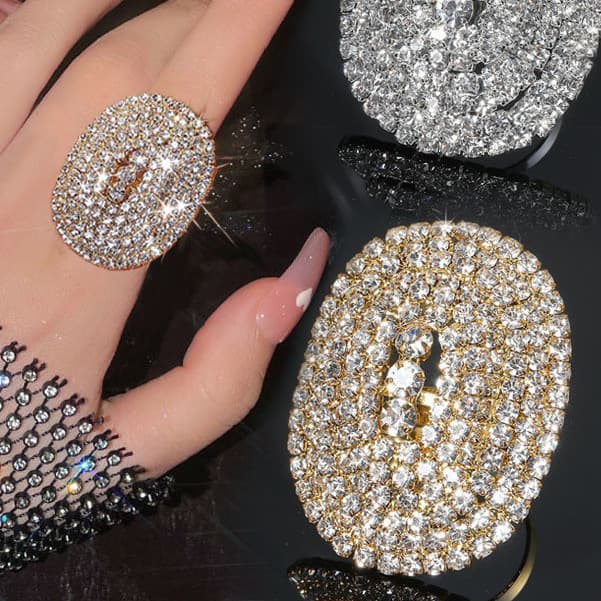 Anel feminino de alta qualidade, incrustado com strass brilhantes, leve, luxuoso e elegante, anel aberto ajustável, adeq