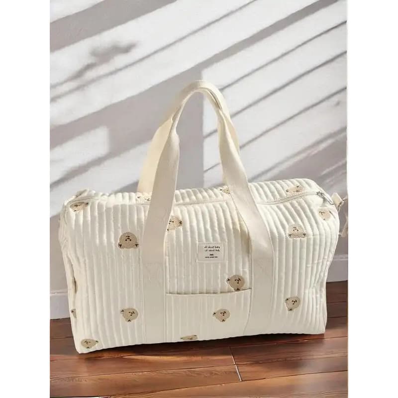 Bolsa de Mão Estilosa com Padrão de Urso Fofo, Bolsa Grande para Academia e Esportes, Bolsa com Zíper e Alça Removível,