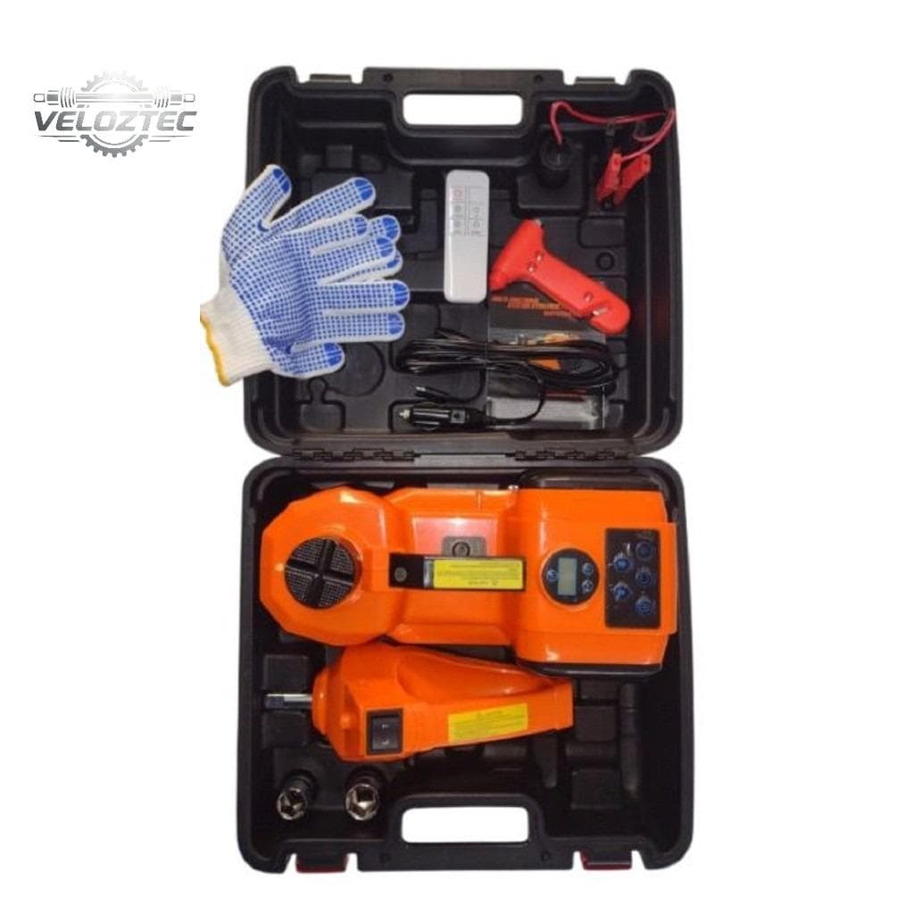 Macaco Hidráulico Elétrico com Compressor Chave de Impacto Maleta Digital 5 Ton 12V 3 em 1