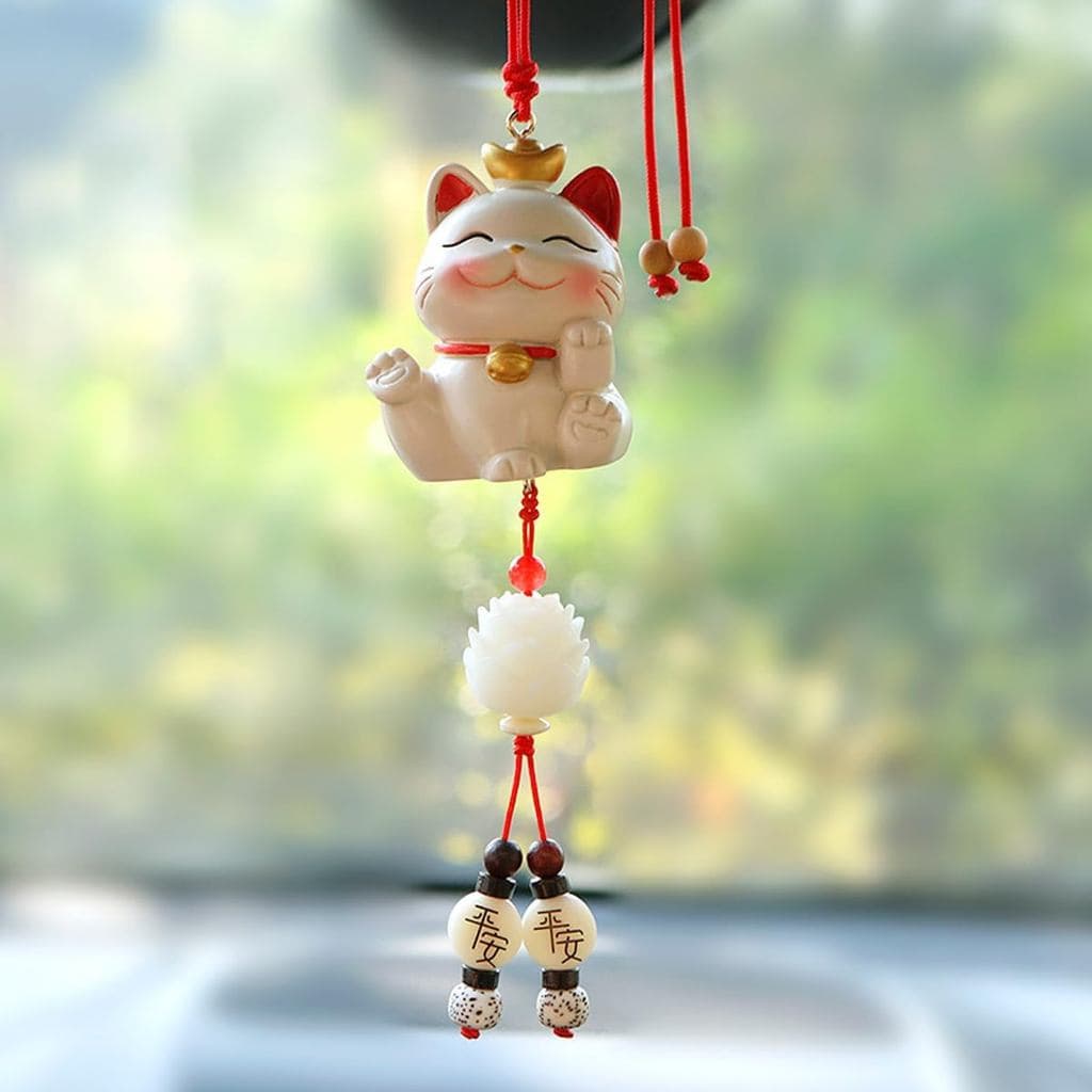 Acessórios para pendurar no carro, decoração de pingente de gato da sorte para carro, decoração de pingente para espelho