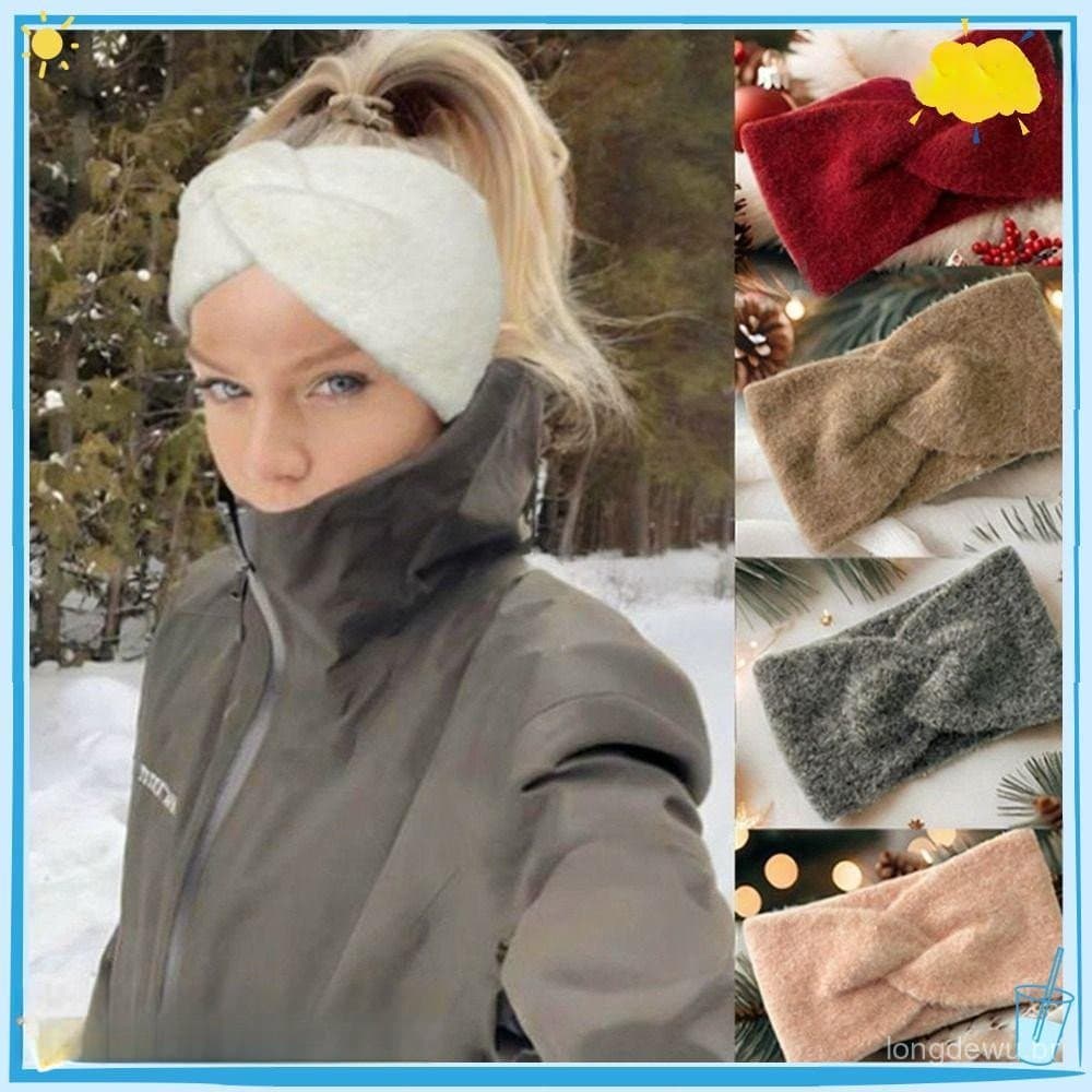 LAYORBABY Faixa De Cabelo Quente , Cabeça Elástica Antiderrapante De Inverno , Argola De Tricô De Lã Cruzada Com Nó