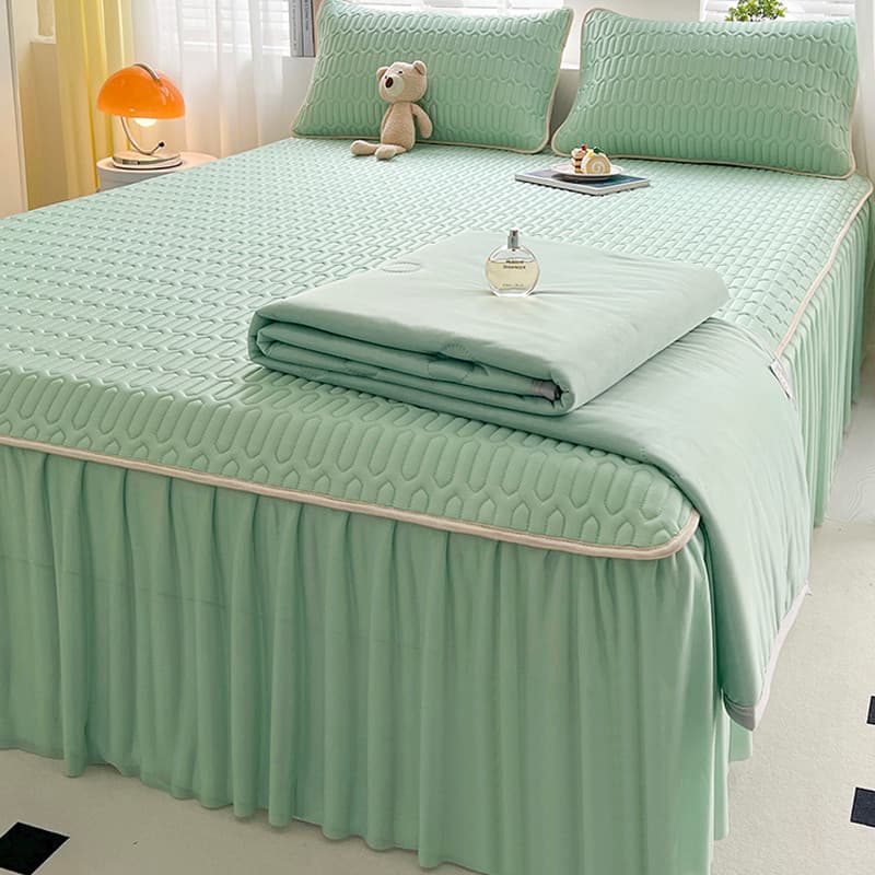 Saia de cama simples de cor sólida Tapete legal de látex Colcha fresca de verão Conjunto de três quatro peças Verão lavá