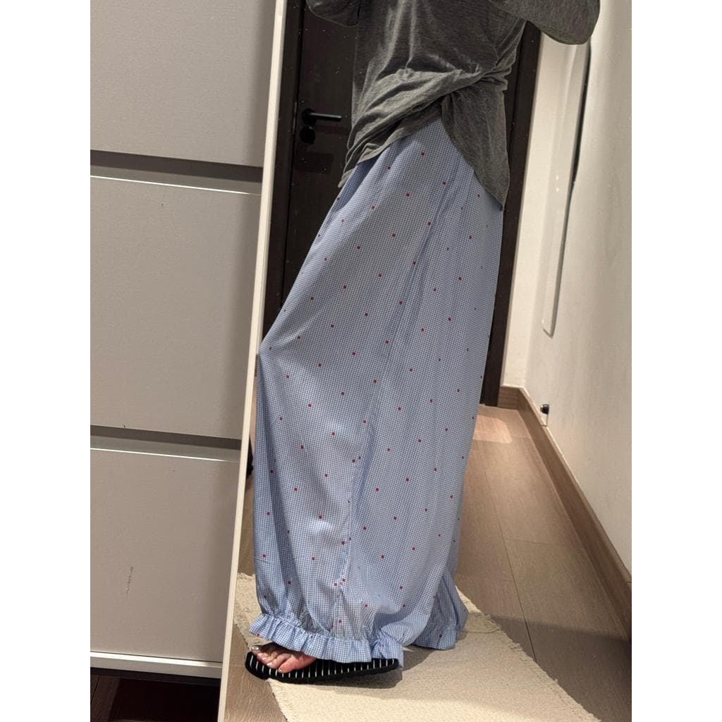 Casa calças de pijama femininas soltas andando curvo fungo borda calças verão 2026 novo estilo exterior usar flor Bud ca
