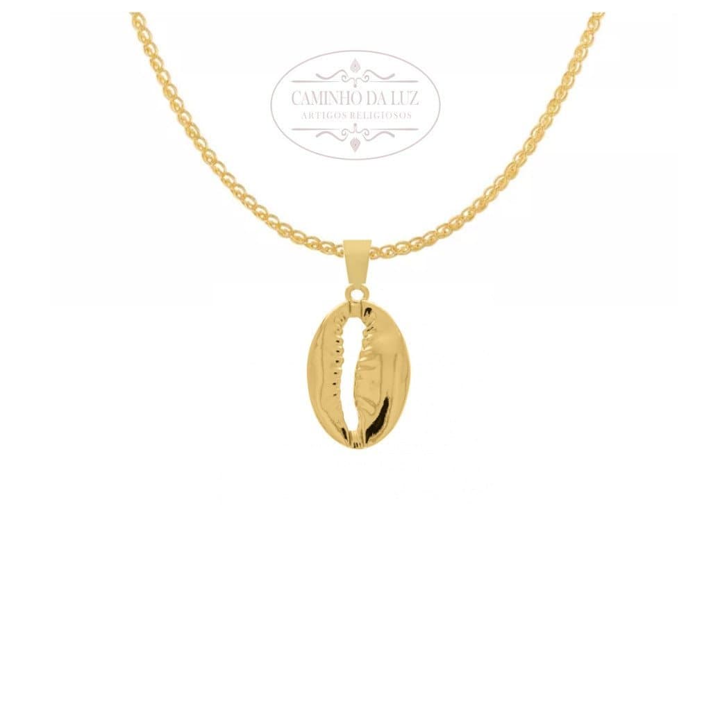 Pingente Búzio Orixá Banhado a Ouro 18k Umbanda Candomblé + Corrente 60 Cm