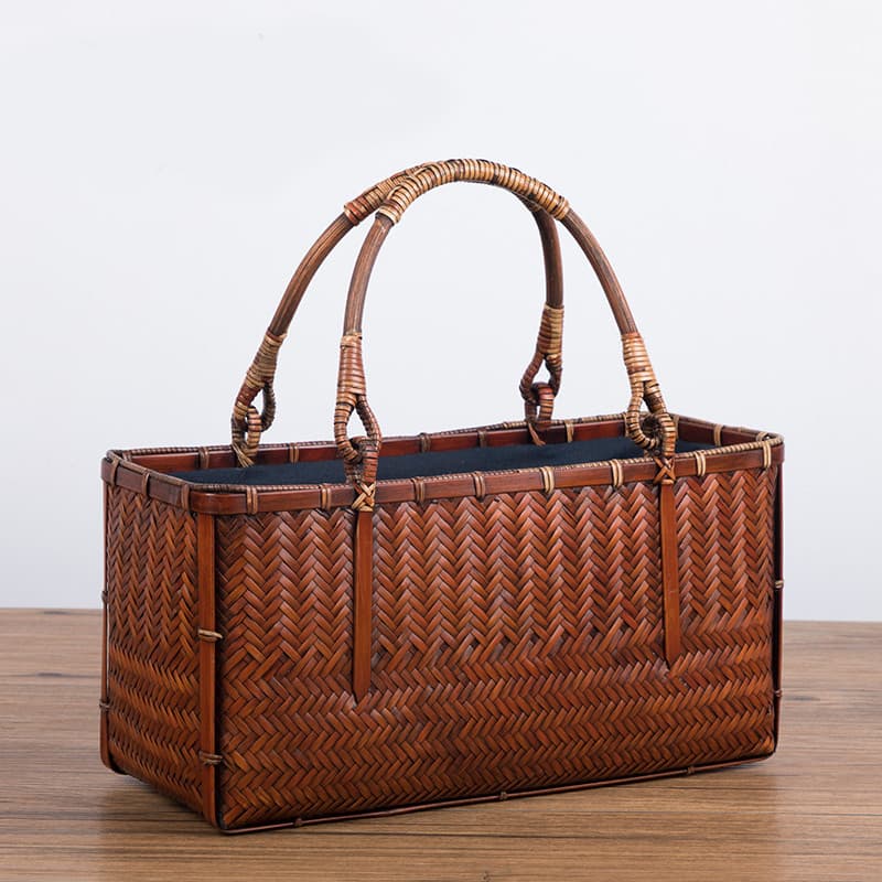 Puro artesanal estilo chinês portátil saco de tecido de bambu senhoras saco de bambu cerimônia de chá conjunto de chá sa