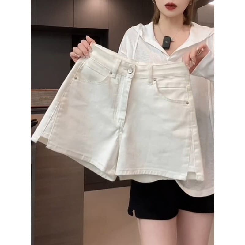 Plus Size roupas femininas 2026 verão cintura alta elástico Split Denim Shorts gordura mm mais magro olhar All-Match a l