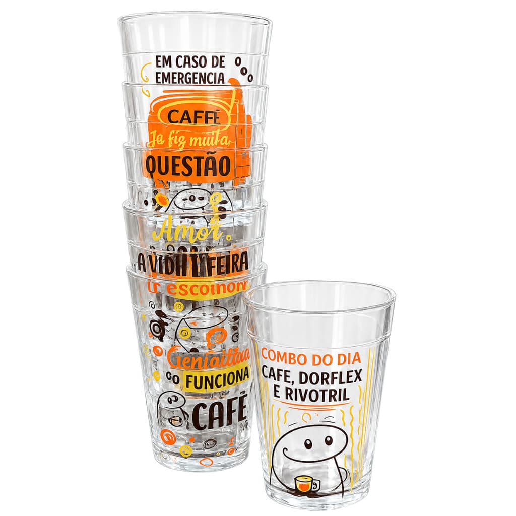 Kit Jogo Copo Americano Vidro 180ml Café Cappuccino 6 Peças