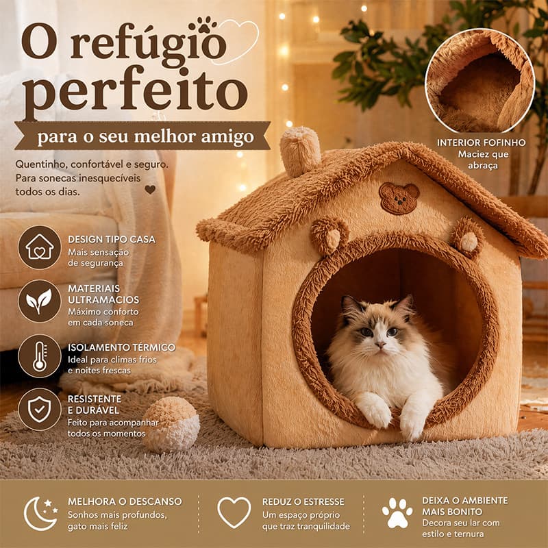Casa de gato fechada e lavável, uma pequena casa quentinha só para pets