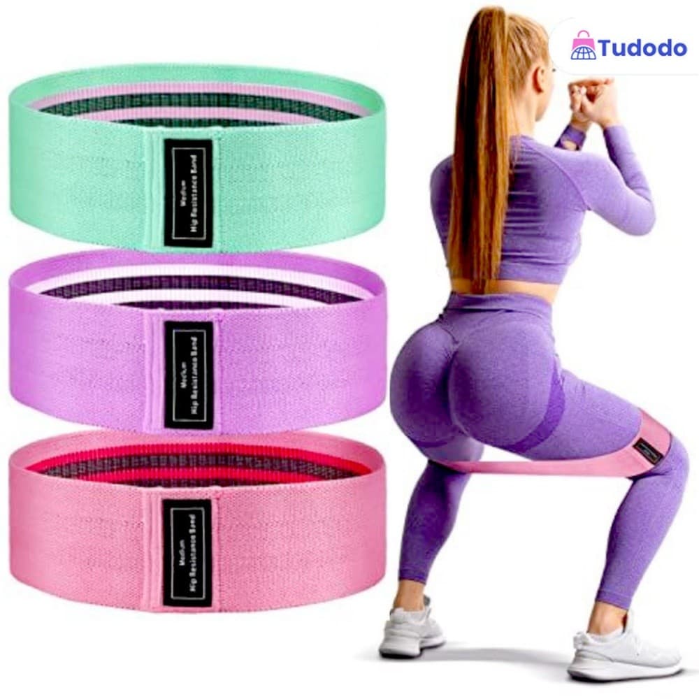 Kit 3 Faixas de Resistência Hip Band para Treino de Glúteos em Casa