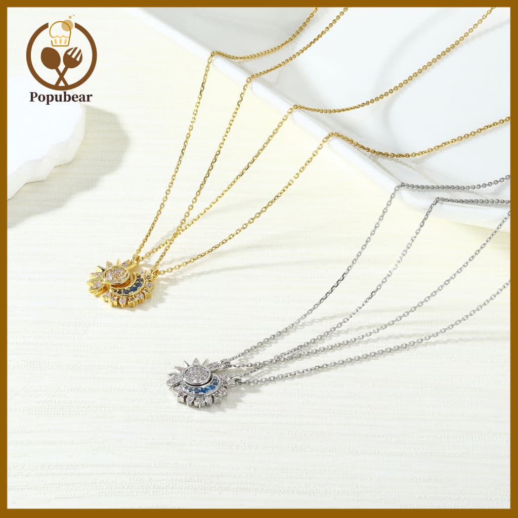 Shiny Necklace High Quality Sun and Moon Couples Necklaces Matching Rhinestone Pendants Romantic Gift for Valentine's Da