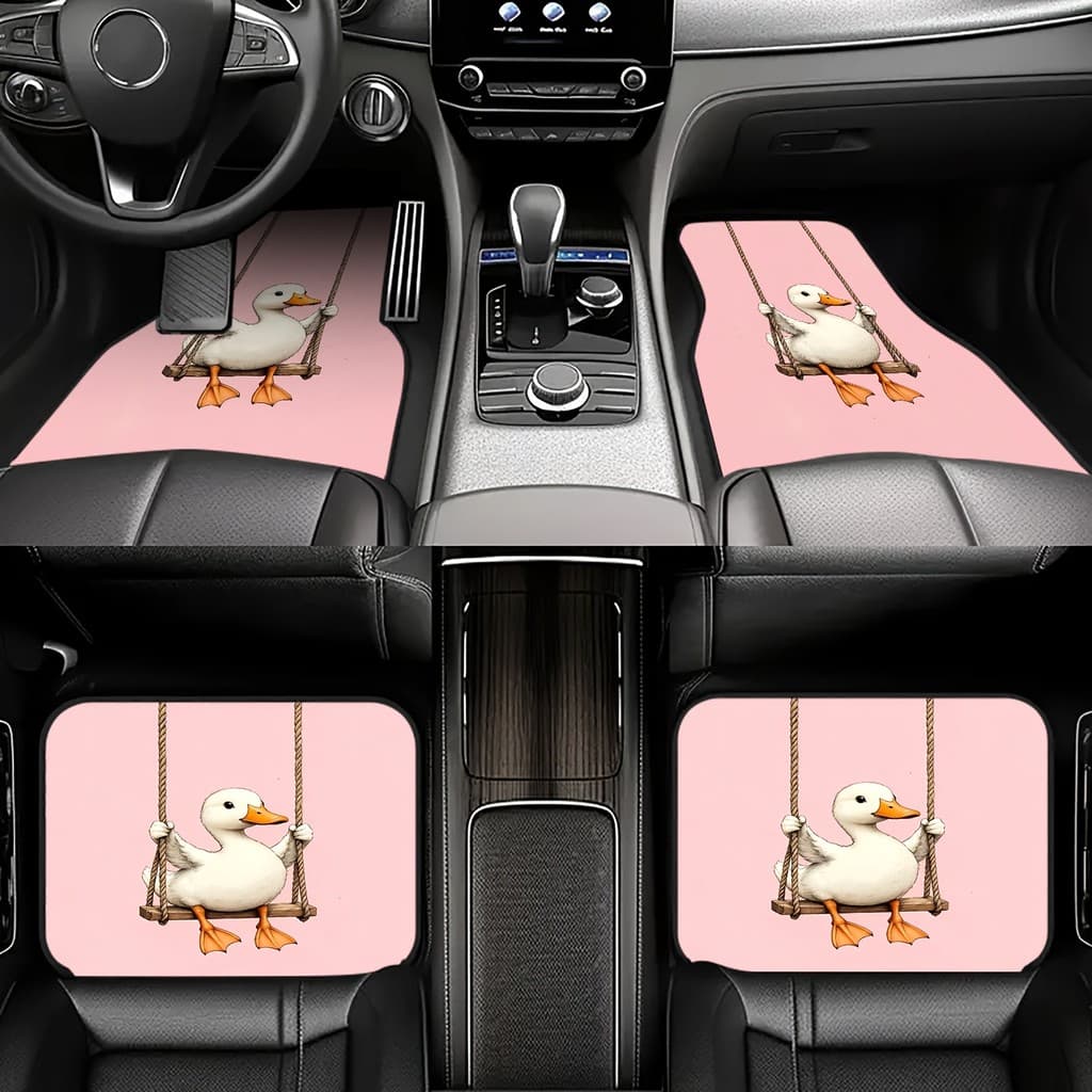 4 unidades de tapetes de pés de carro com tema de cena fofa de balanço de pato pequeno, tapetes de pés de carro dianteir