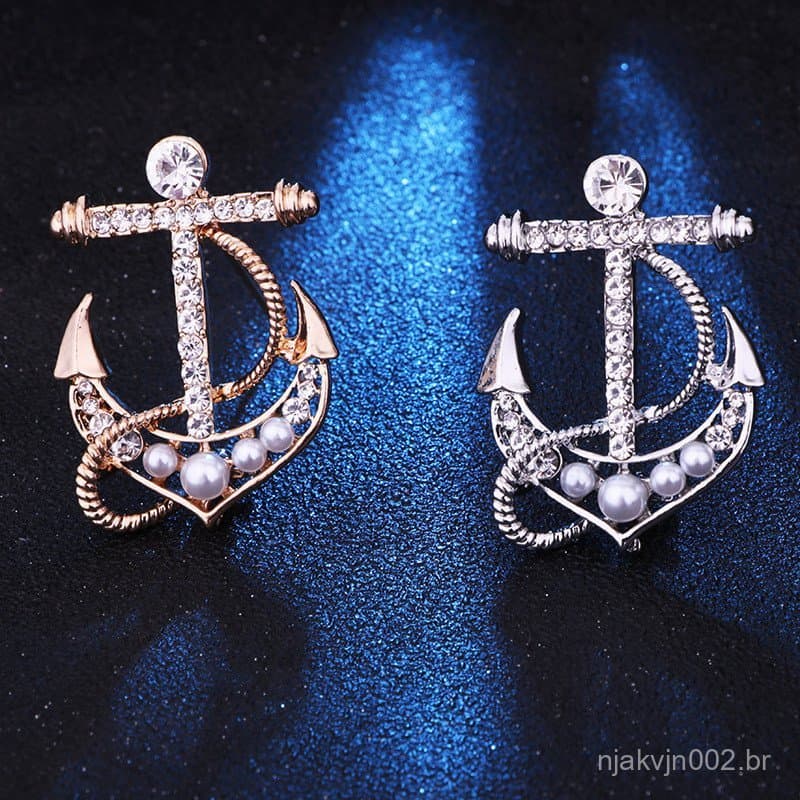 1PC Estilo Marinho Pérola Novidade Ouro Tira Broche Acessórios De Marinheiro Masculino Na Moda Clássico Versátil Pino