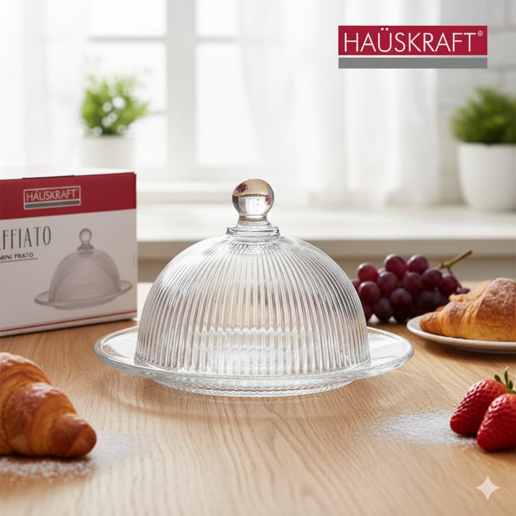 MINI QUEIJEIRA/MANTEIGUEIRA DE VIDRO REDONDA GRAFFIATO HAUSKRAFT 10CM SOFISTICADA