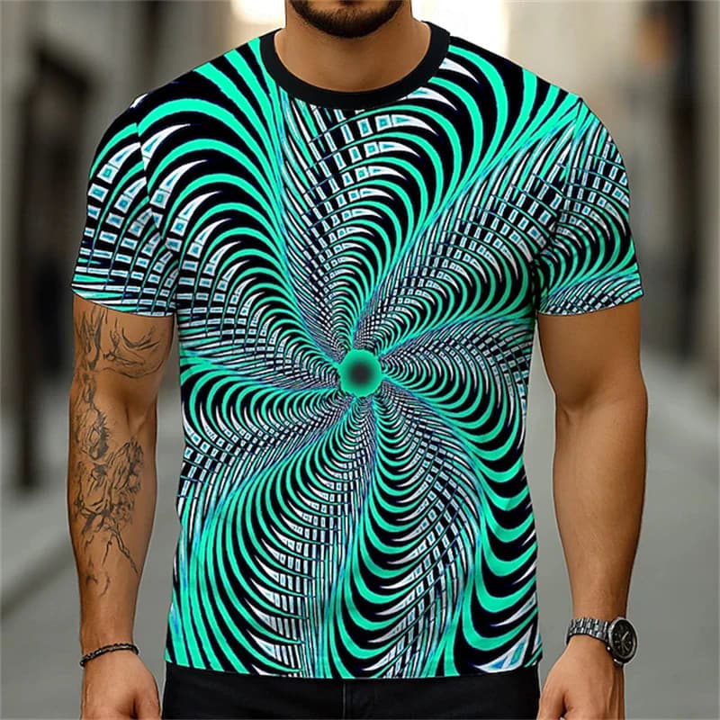 2025 Nova Moda Vertigo Hipnótico Redemoinho Impressão 3D Camiseta Masculina Verão Casual De Manga Curta Colorido Topo Pu