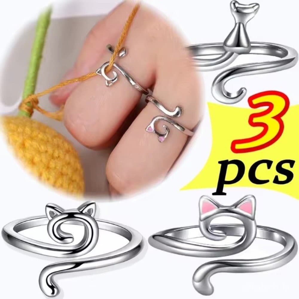 Anel de Fio Ajustável, Orelhas de Gato, Anéis de Crochê para Iniciantes, Tricô, Envolto, Ferramentas R