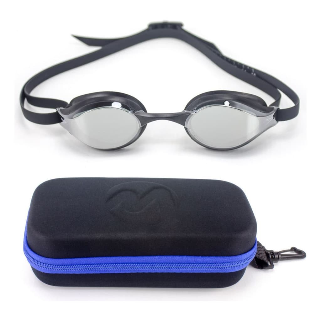 Kit Óculos Natação Espelhado Speedo Falcon Fume + Estojo Medinas Logo Azul