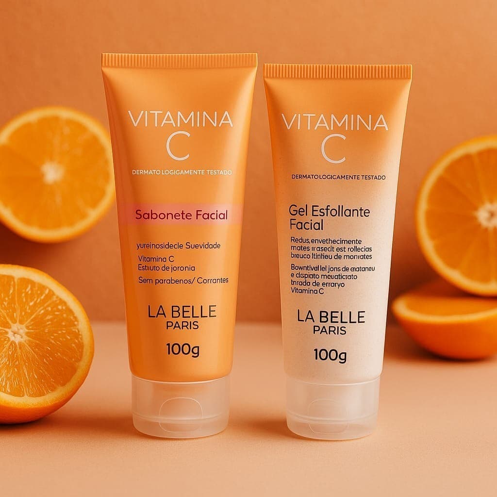 Kit Vitamina C - Sabonete Facial + Gel Esfoliante Facial Limpeza Profunda Anti Acne-LA BELLE PARIS