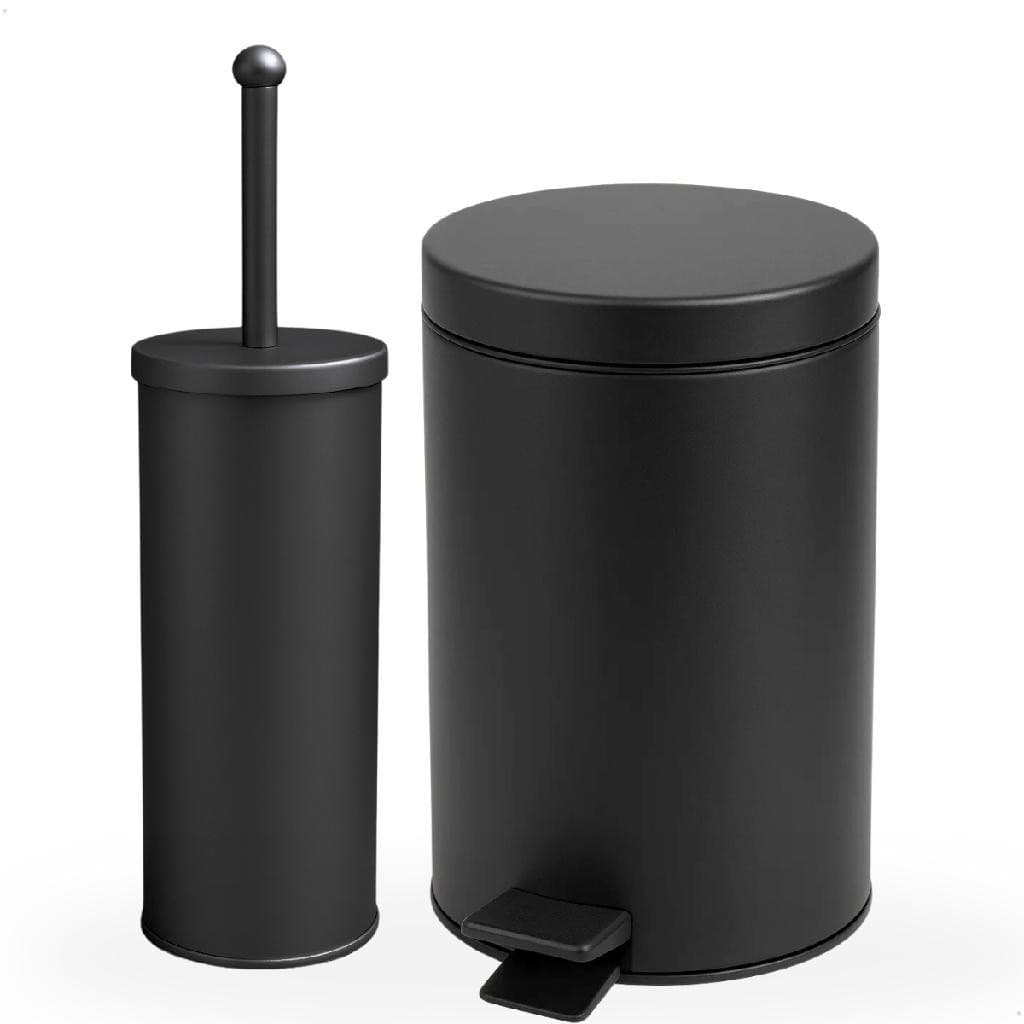 Lixeira Inox 5l e Escova Sanitaria Preto Fosco Aço Inox