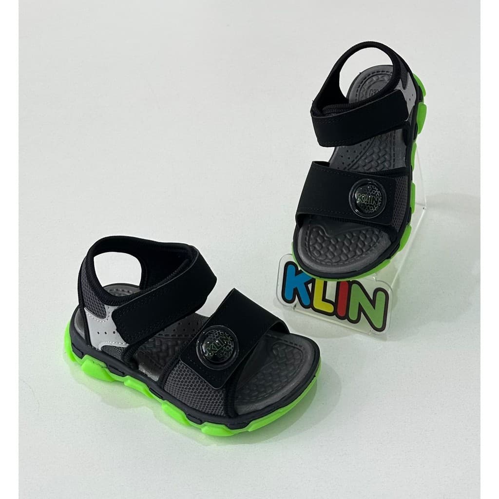 Sandalia Infantil Menino Klin Preto Grafite Verde Velcro Calce Facil 298035