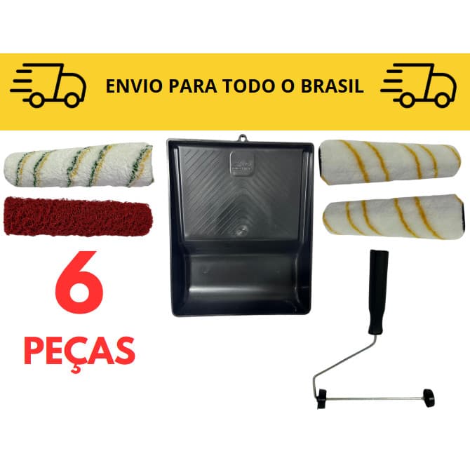 6 Peças Pintura Kit completo / Rolo 23cm/ Suporte / Bandeja / Rolos 23cm latex