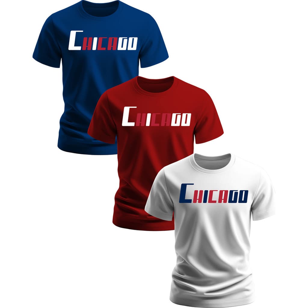 Kit De 3 Camisa Chicago Duas Cores Masculino 100% Algodão