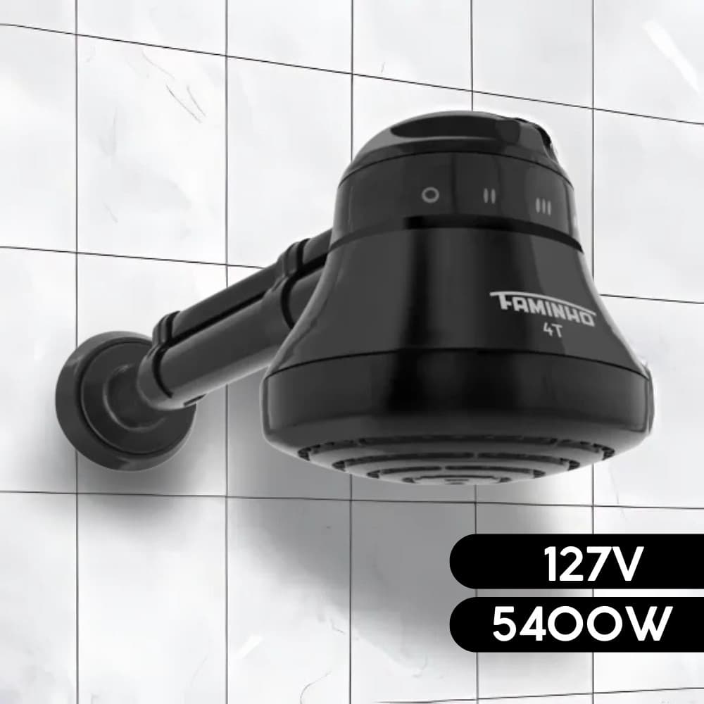 Chuveiro Elétrico - Ducha FAMINHO 4T Black Preto ((127V 5400W)) Cano 30CM - FAME