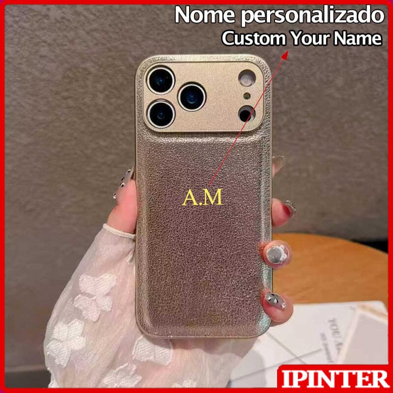 Nome Personalizado Iniciais Letras Couro Caso DIY Para iPhone Ar 17 16 15 14 13 12 11 Pro Max