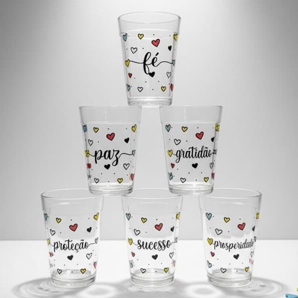 kit Jogo 6 copos Americanos Vidro180ml Várias estampas