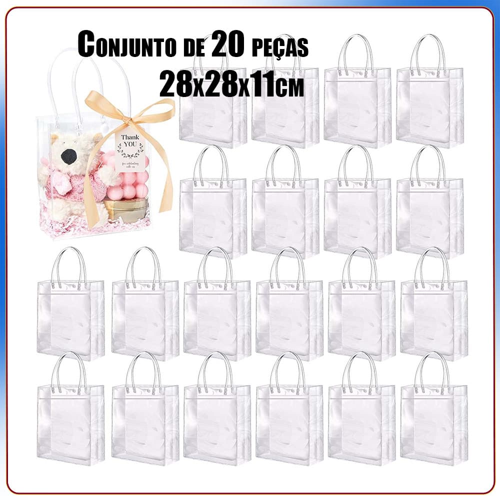 20 Saco plástico transparente para presentes Saco para lembrancinhas de casamento Saco para presente de festa 28x28x11cm