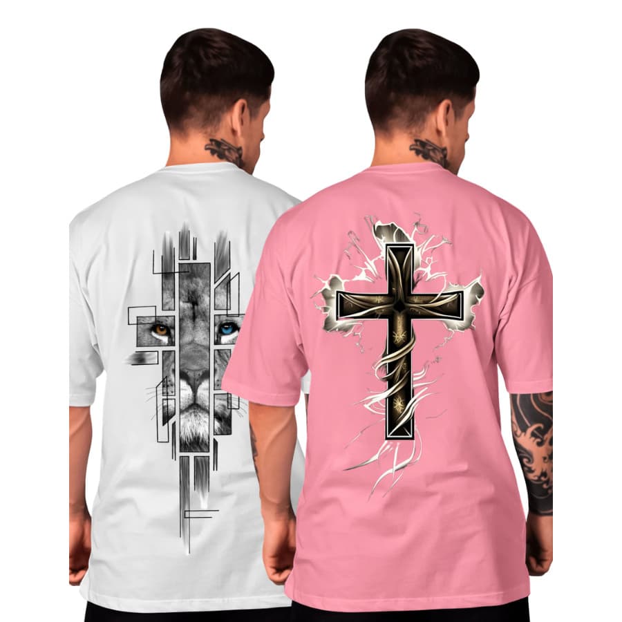 Kit 2 Peças Oversizeds100% Algodão Camisas Masculina Cristãs Promoção