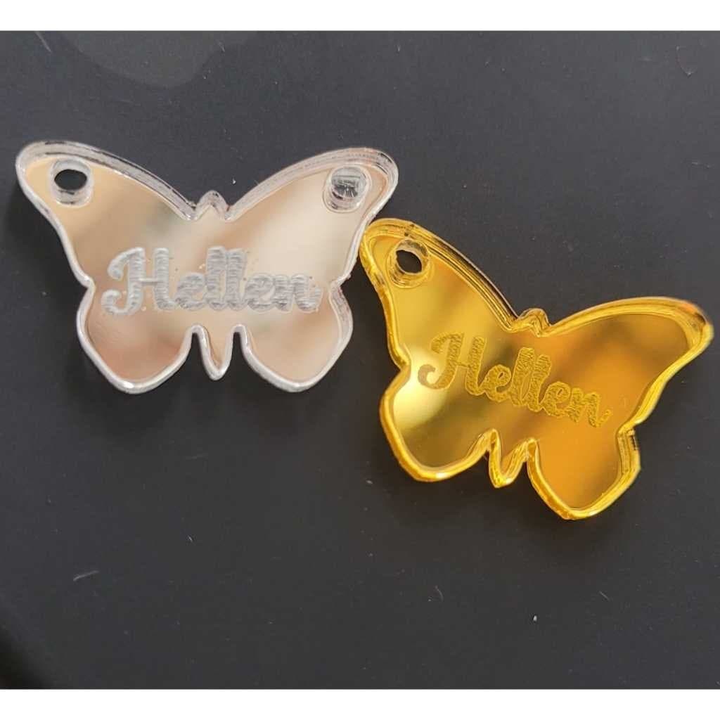 TAG BORBOLETA 2cm PERSONALIZADA COM NOME EM ACRÍLICO ESPELHADO - ETIQUETA DECORATIVA