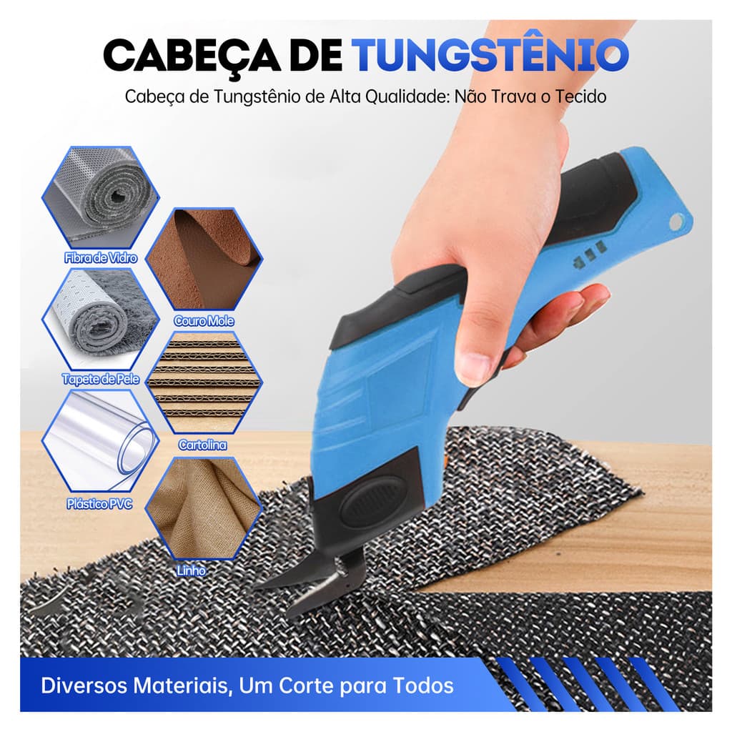 Tesoura Elétrica Recarregável Sem Fio Cortador de Tecido Couro Papelão Tapete Portátil Profissional Envio Imediato