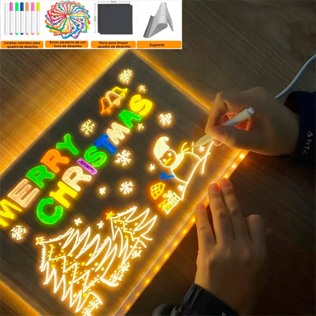 Luminária LED com Caneta para Escrever e Apagar Base Iluminada em Acrílico