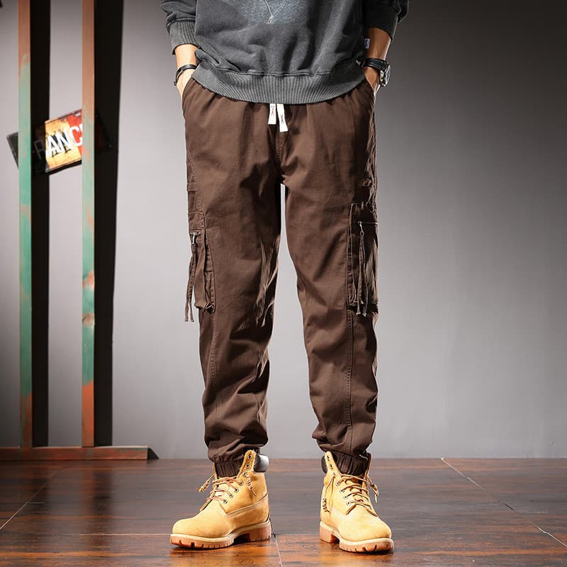 2025 primavera outono macacão masculino gordo calças soltas mais gordura mais Street Wear Multi-bolso cordão Casual calç