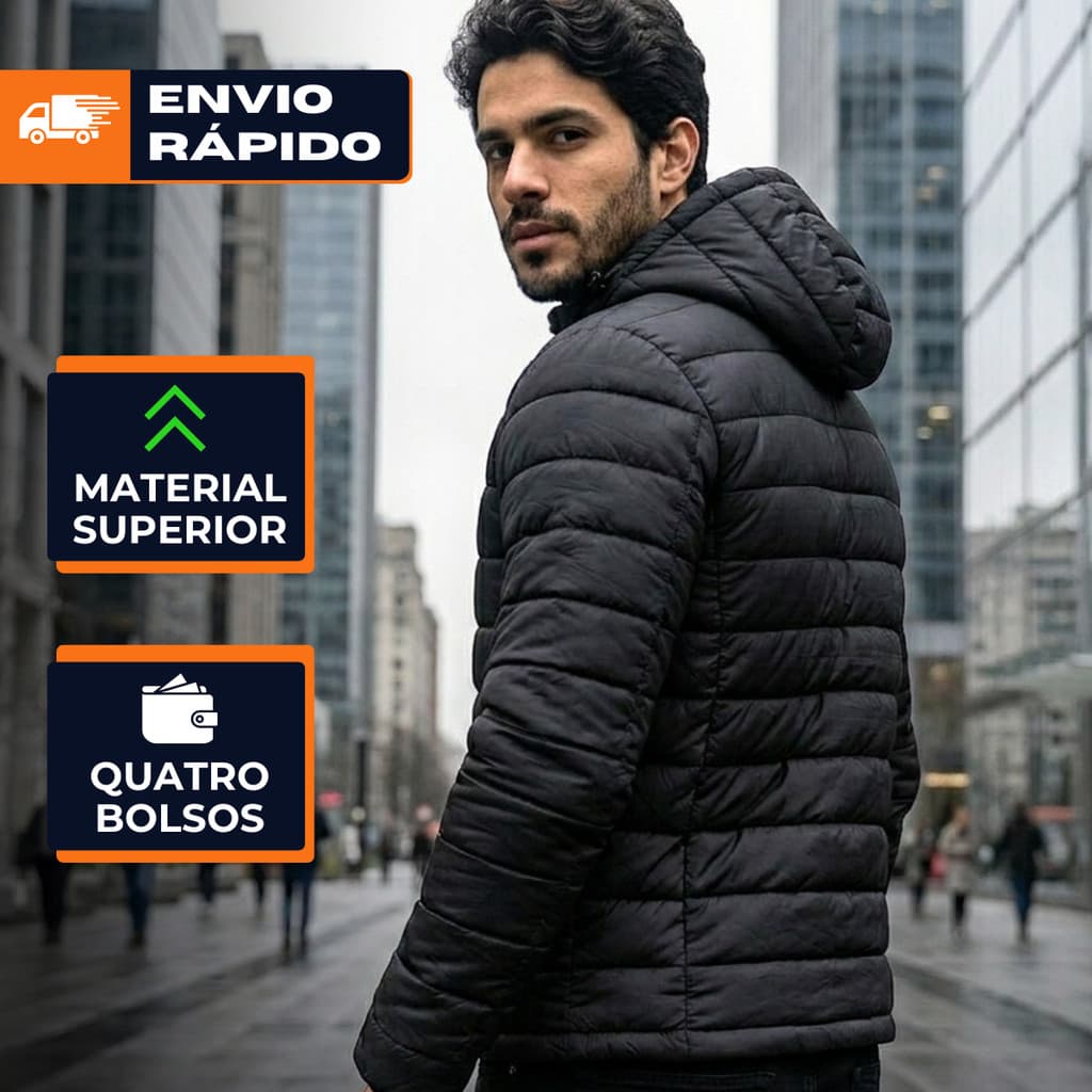 Jaqueta de Inverno Unissex Com Capuz Removível e Bolsos
