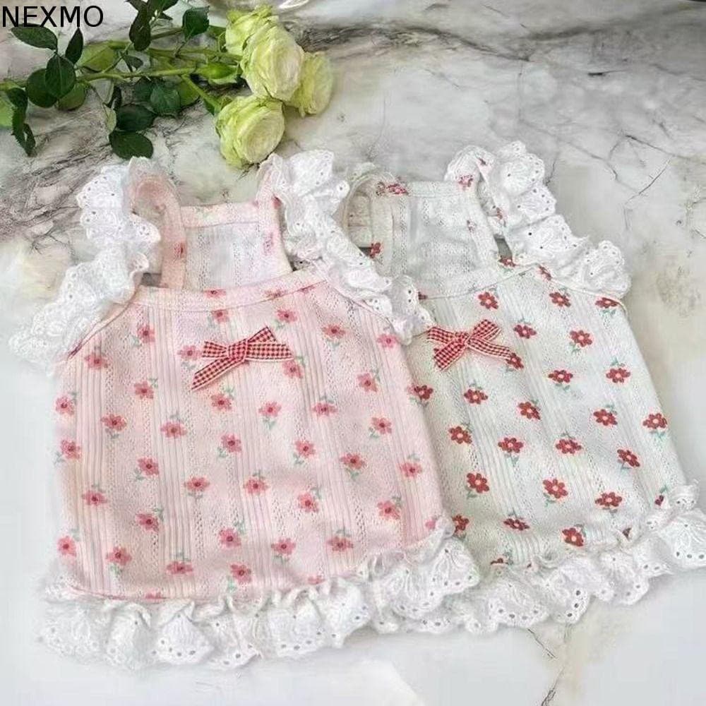 Colete Camisola Para Animais De Estimação NEXMO , Vestido Floral Com Mangas Voadoras E Estampa De Flores Cachorro , Fofa