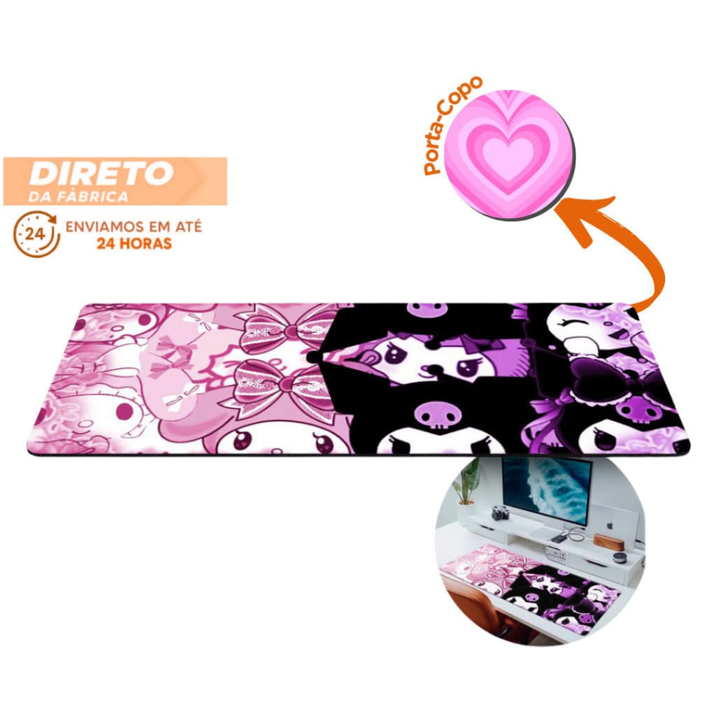 MousePad Grande kuromi  Melody Gamer Antiderrapante 80x30cm Borda Mouse Pad Grande RGB