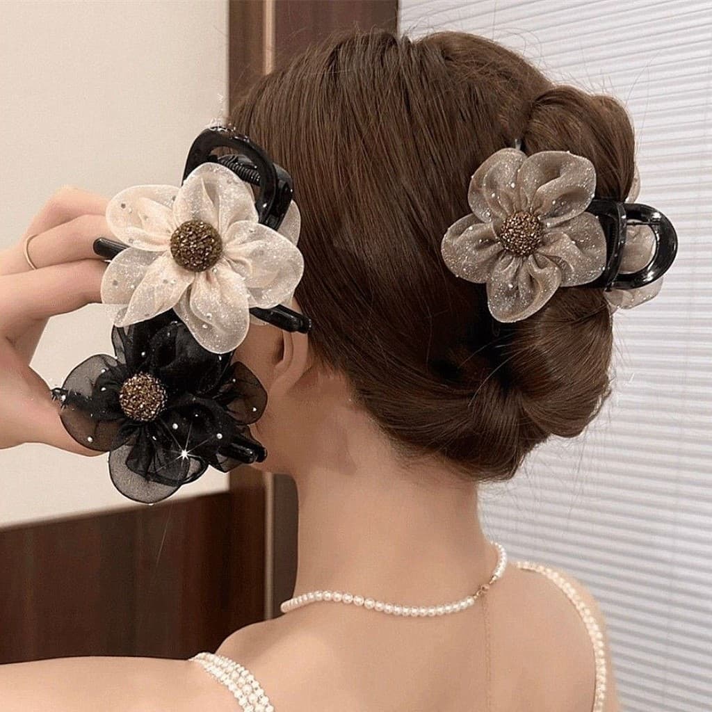 Novo estilo gaze strass girassol Grab clip placa grampo de cabelo High-End volta cabeça meia gravata grampo de cabelo bo