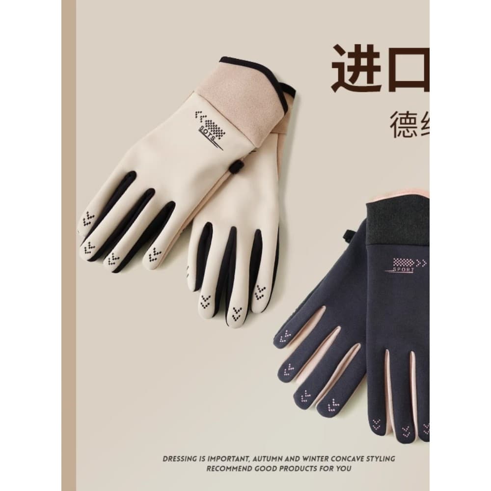 Luvas femininas outono inverno forro de lã engrossado veículo elétrico equitação tela sensível ao toque esqui luvas quen