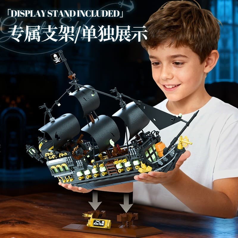 Fantasma navio pirata blocos de construção montagem ornamentos brinquedos educativos crianças habilidade prática exercíc