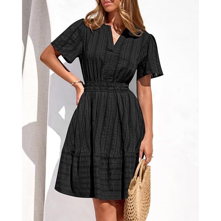 [Produtos prontos, entrega no mesmo dia] Minivestido feminino de verão com decote em V, cintura estreita, boêmio, manga