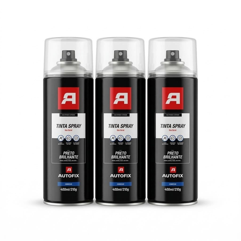 Tinta Spray Preto Brilhante Kit 3 Unidades - Alto Brilho e Secagem Rápida