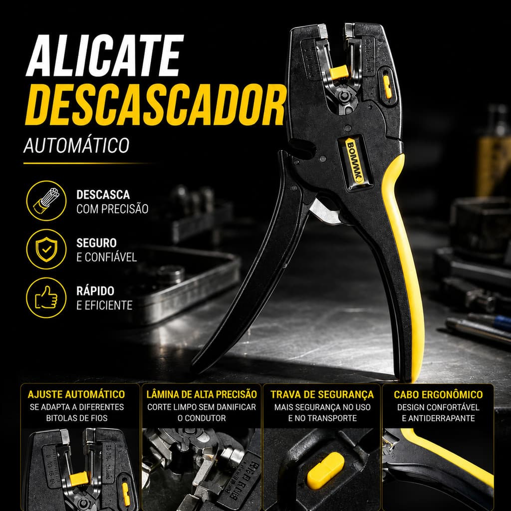 Alicate Decapador Bico de Pato Automático de Fios Elétricos Ajustável Ferramenta Multiuso