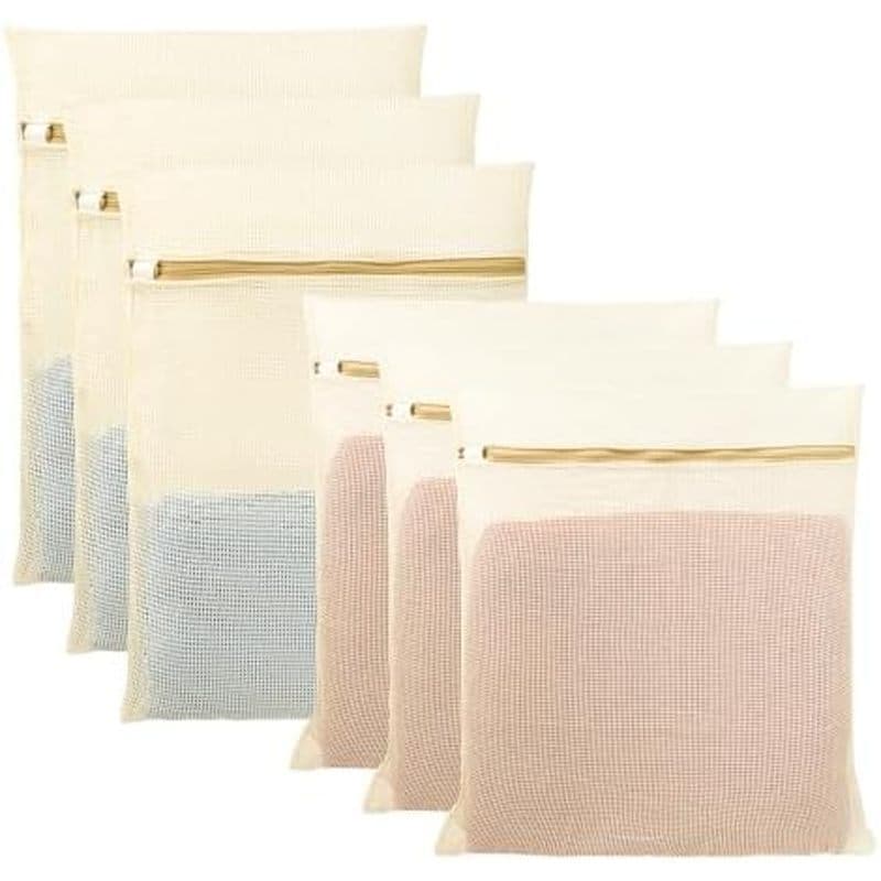 6 Unidades De Sacos De Roupa Suja De Malha De Algodão Orgânico Para Delicados , Lavagem Duráveis , Saco Com Zíper Resist