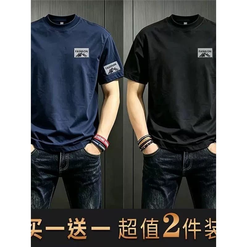 Street Wear masculino de manga curta camiseta masculina 2026 verão novo estilo em torno do pescoço de algodão pesado Cas