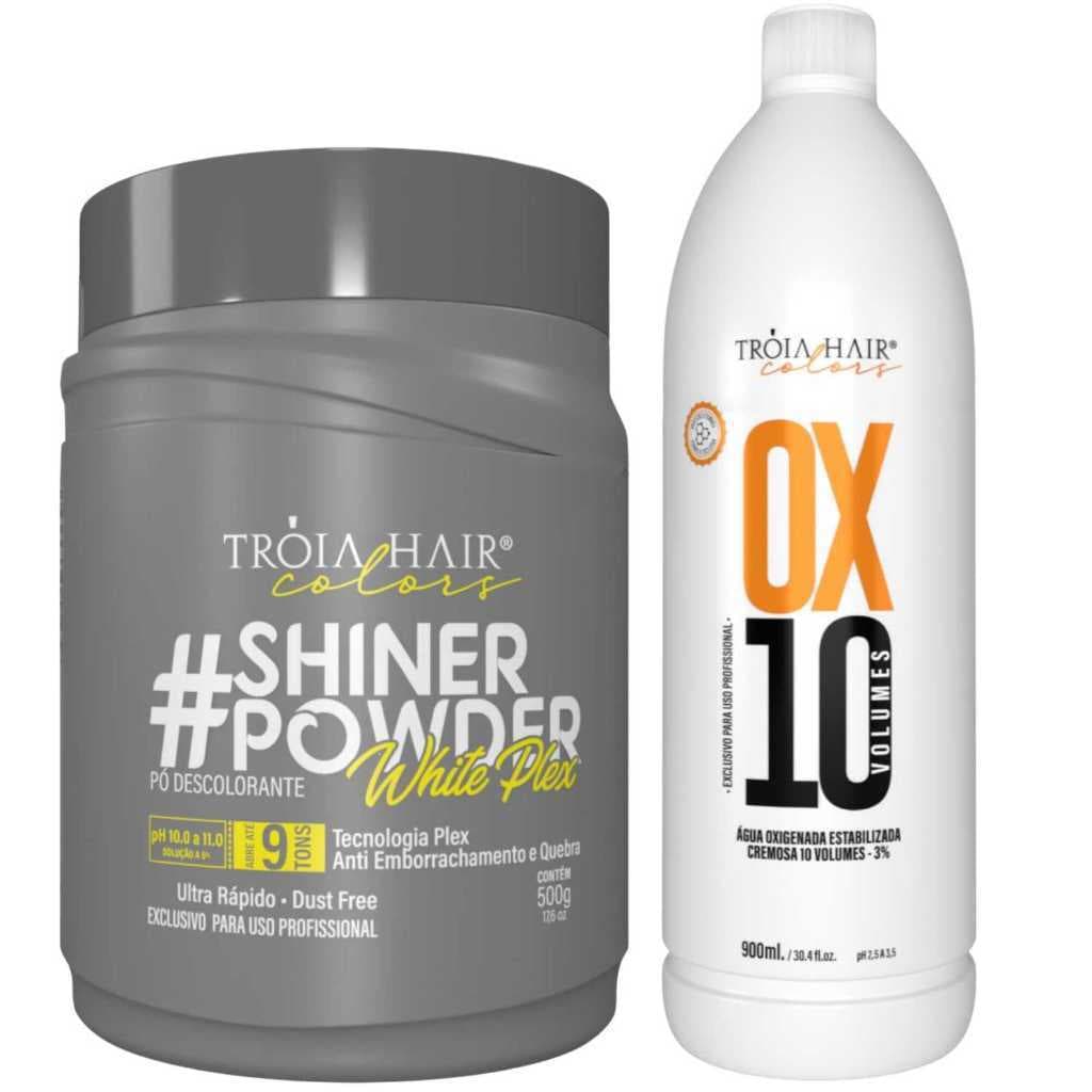 KIT DESCOLORAÇÃO PROFISSIONAL – SHINER POWDER PLEX 500G + OX 10V TRÓIA HAIR